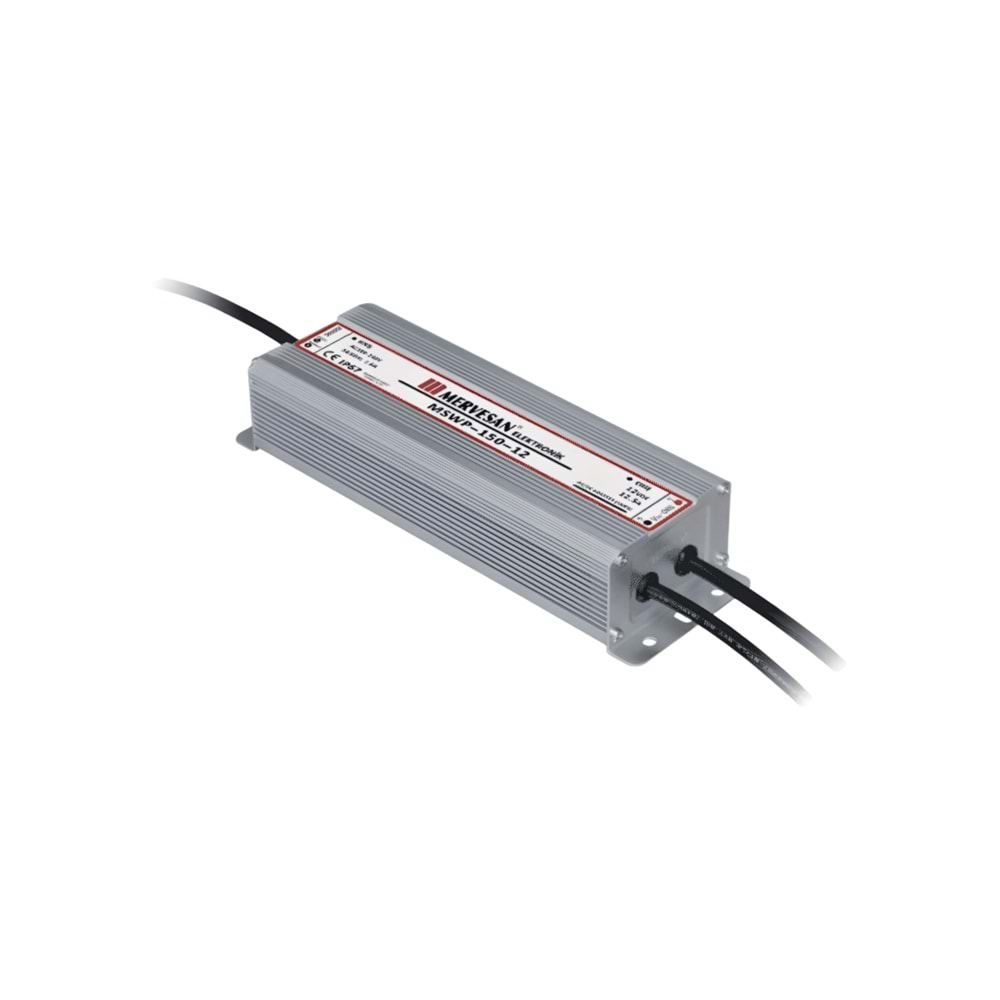 12V 12.5A 150W Sabit Voltaj SMPS IP-67, Metal Kasa Dış Mekan MTWP-150-12 Mervesan