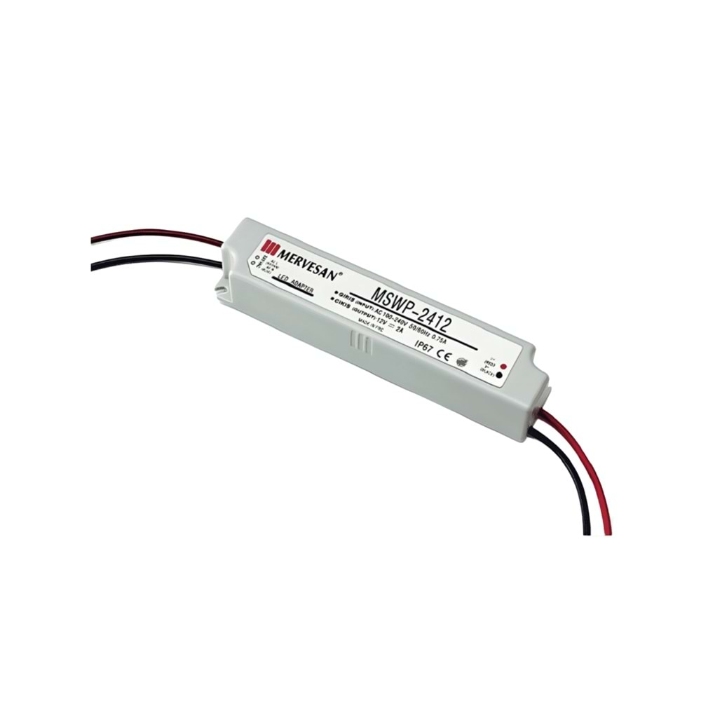 12V 2A 24W Sabit Voltaj SMPS IP-67, Dış Mekan Plastik Kasa MTWP-24-12 Mervesan