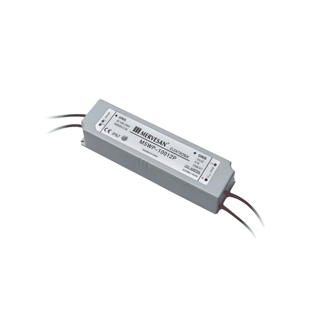 12V 8.5A 100W Sabit Voltaj SMPS IP-67, Dış Mekan Plastik Kasa MTWP-100-12P Mervesan