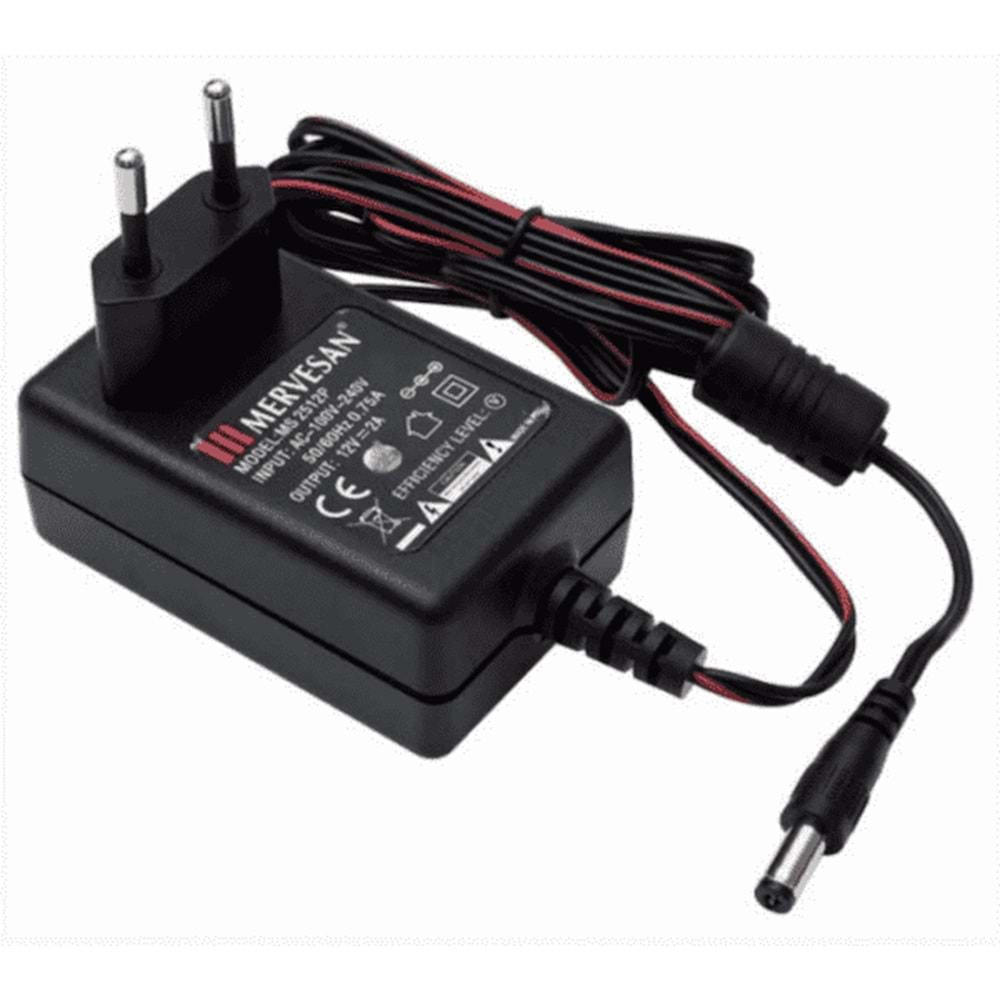 12V 2A 25W Priz Modeli Adaptör, Plastik Kasa MT-2512P Mervesan