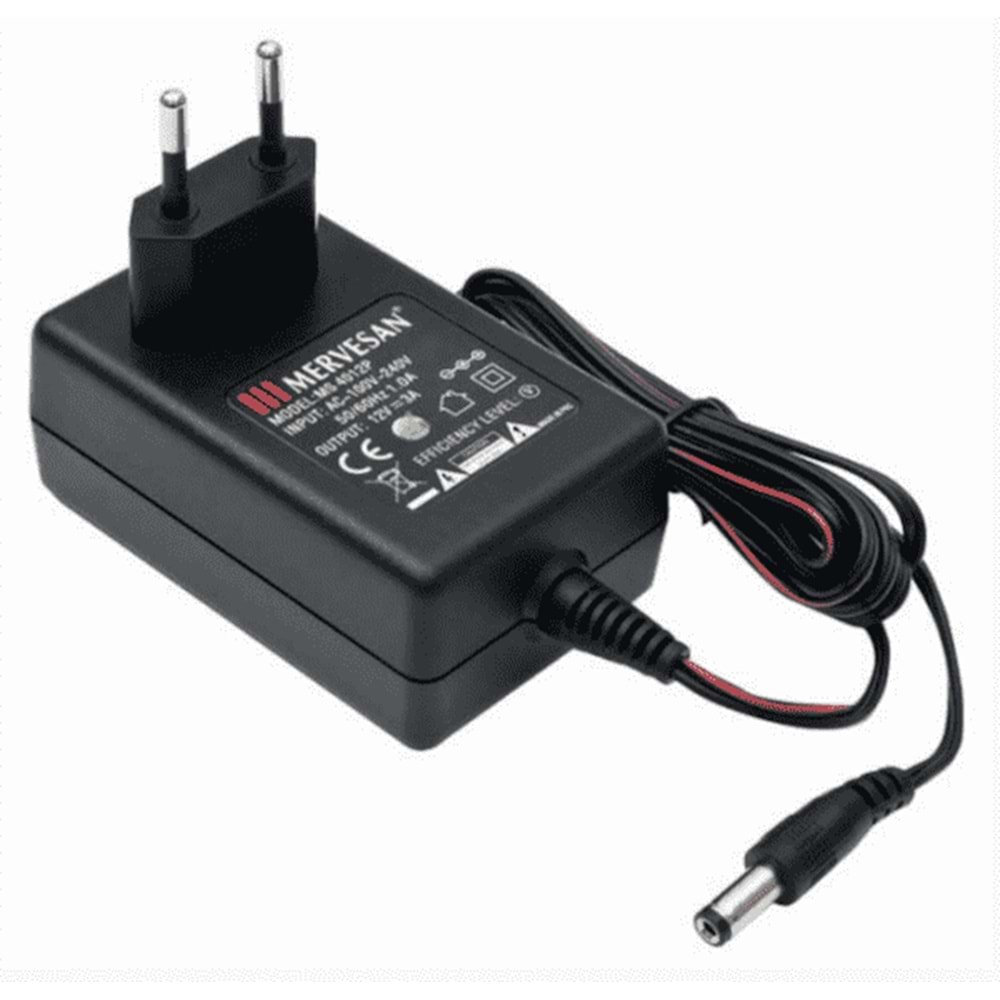 12V 3A 40W Priz Modeli Adaptör, Plastik Kasa MT-4012P Mervesan