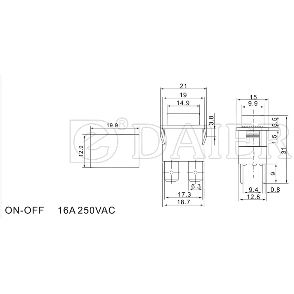 IC-180H Basmalı Kare Işıklı Süpürge Anahtarı 4P Kalıcı On-Off Kırmızı Renk