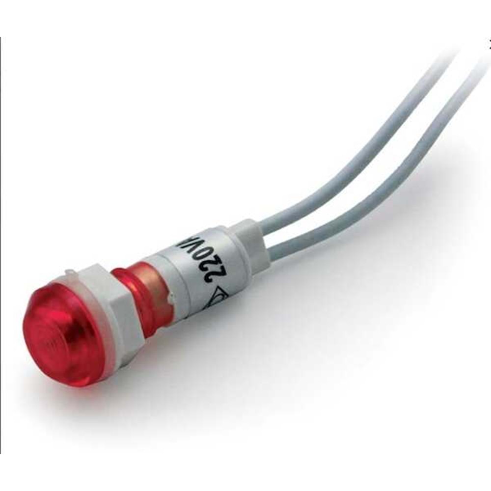Sinyal Lambası 10mm Plastik Kablolu 220V Kırmızı Renk