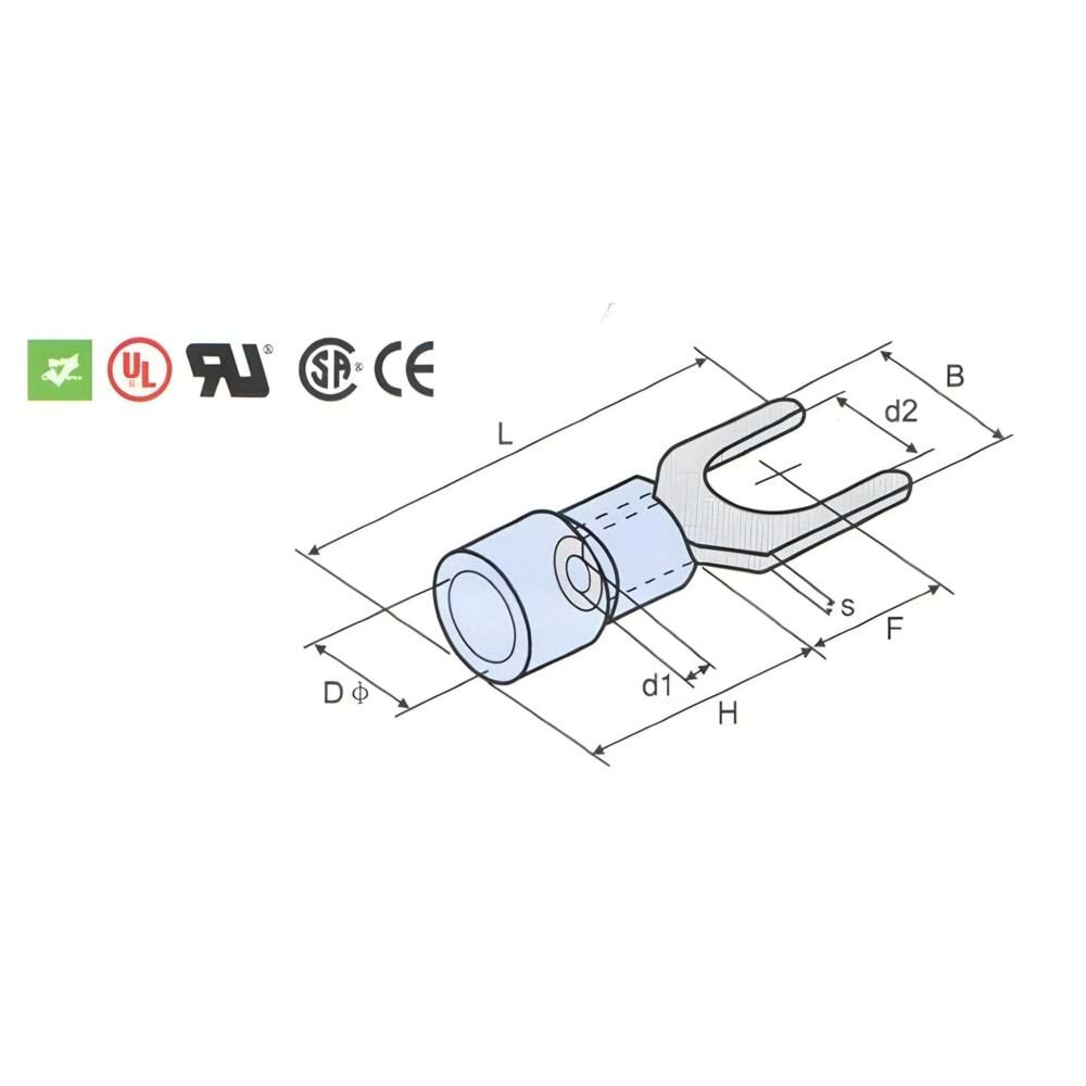 1.50-2.50mm2 Çatal Tip İzoleli Kablo Ucu M4 Mavi Renk