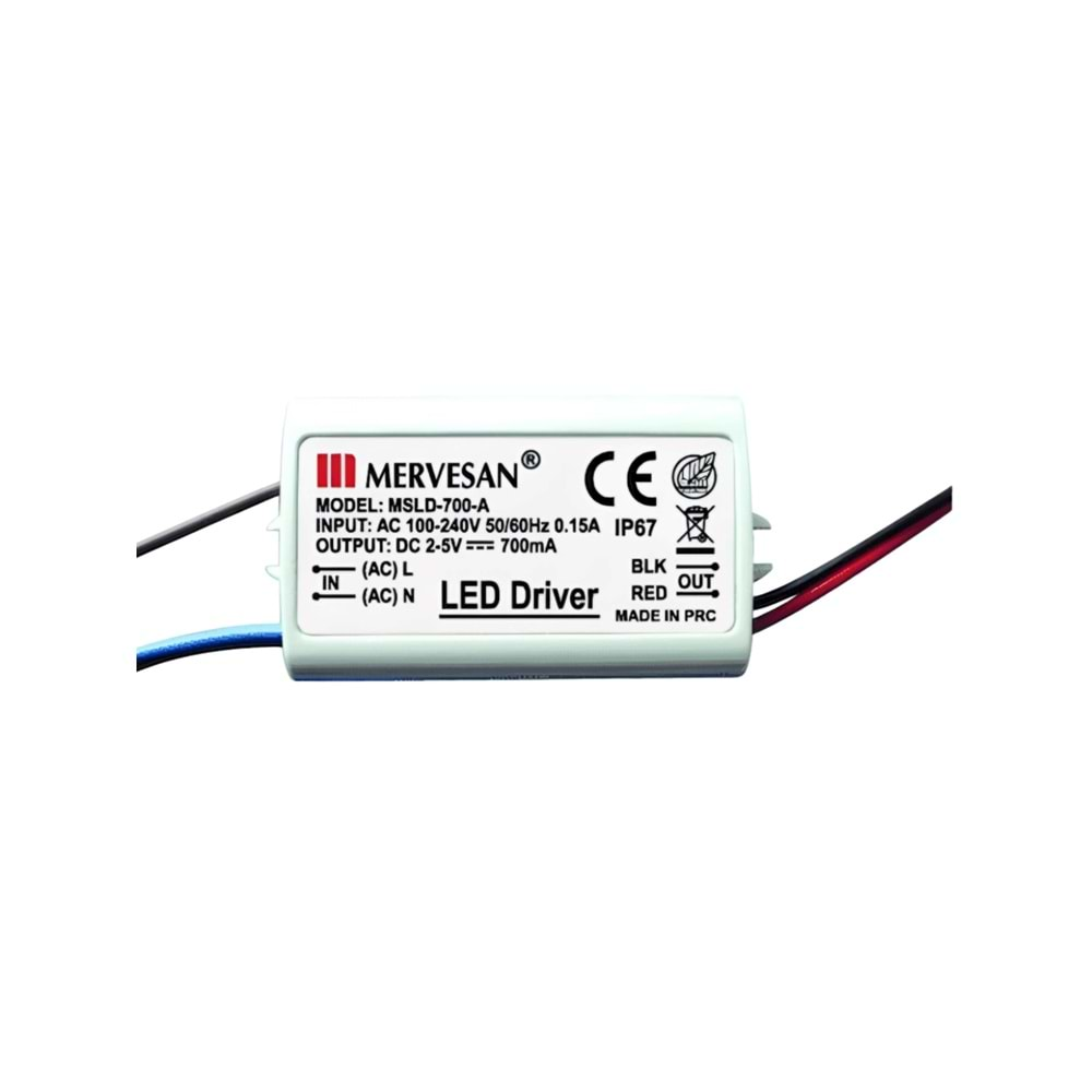 2-5V 700 mA. 4.2W LED Sürücü SMPS IP-67, Sabit Akım Led Driver MTD-700İ Mervesan