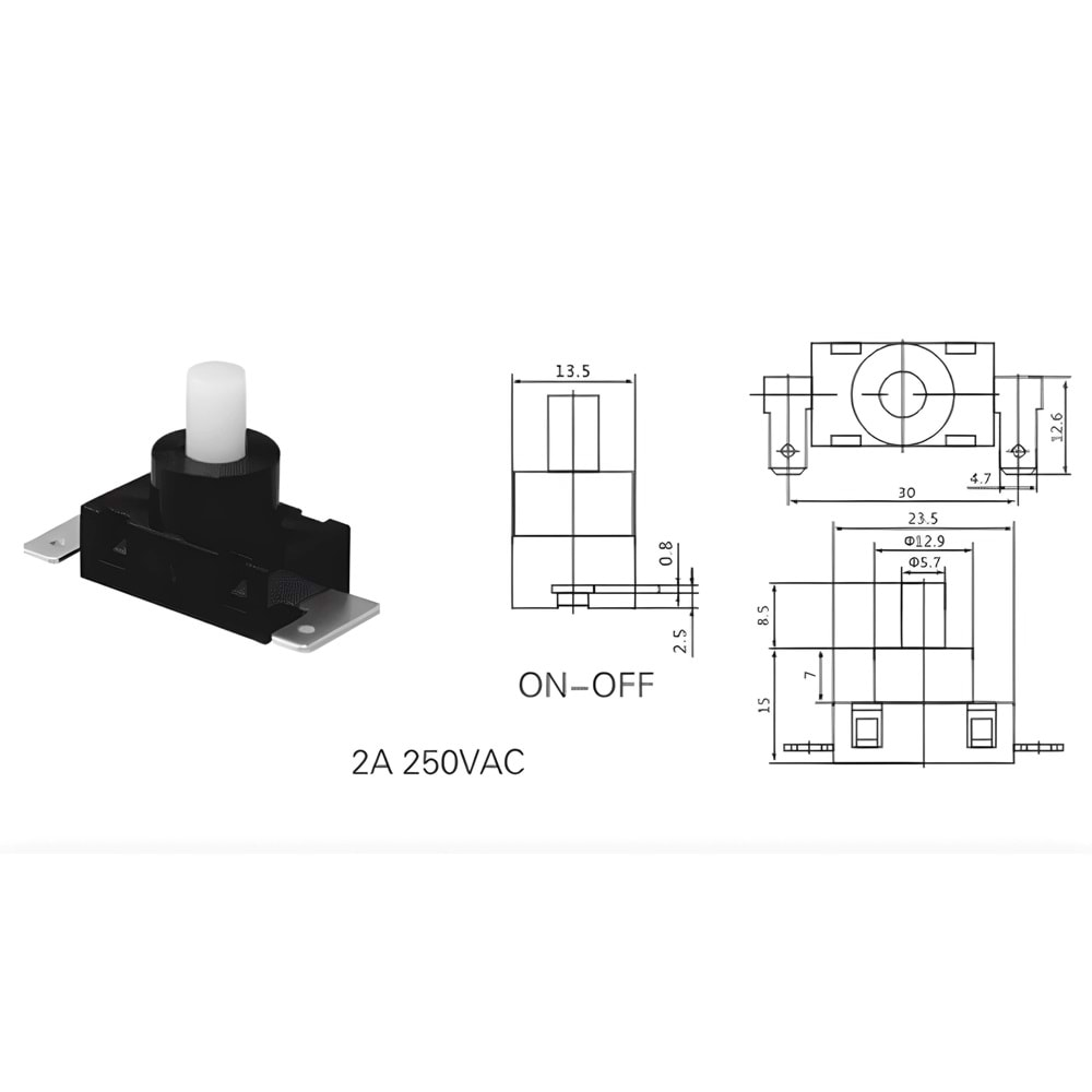 IC-180H-4 Süpürge Anahtarı 2P PBS-03A Kahverengi