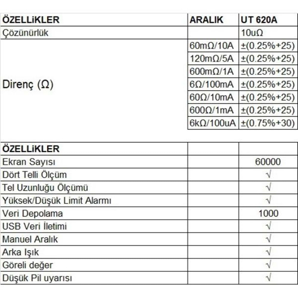 UT620A Dijital Mikro Ohm Metre UNI-T