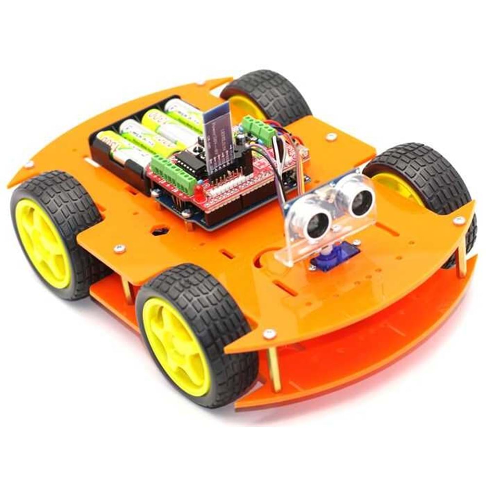 ROBOMOD 4WD Bluetooth Kontrollü Arduino Araba - Turuncu (Montajlı)