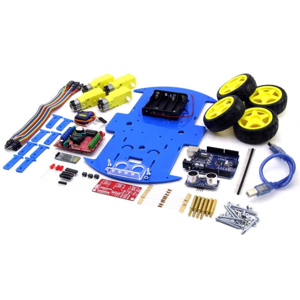 ROBOMOD 4WD Bluetooth Kontrollü Arduino Araba - Mavi (Montajlı)