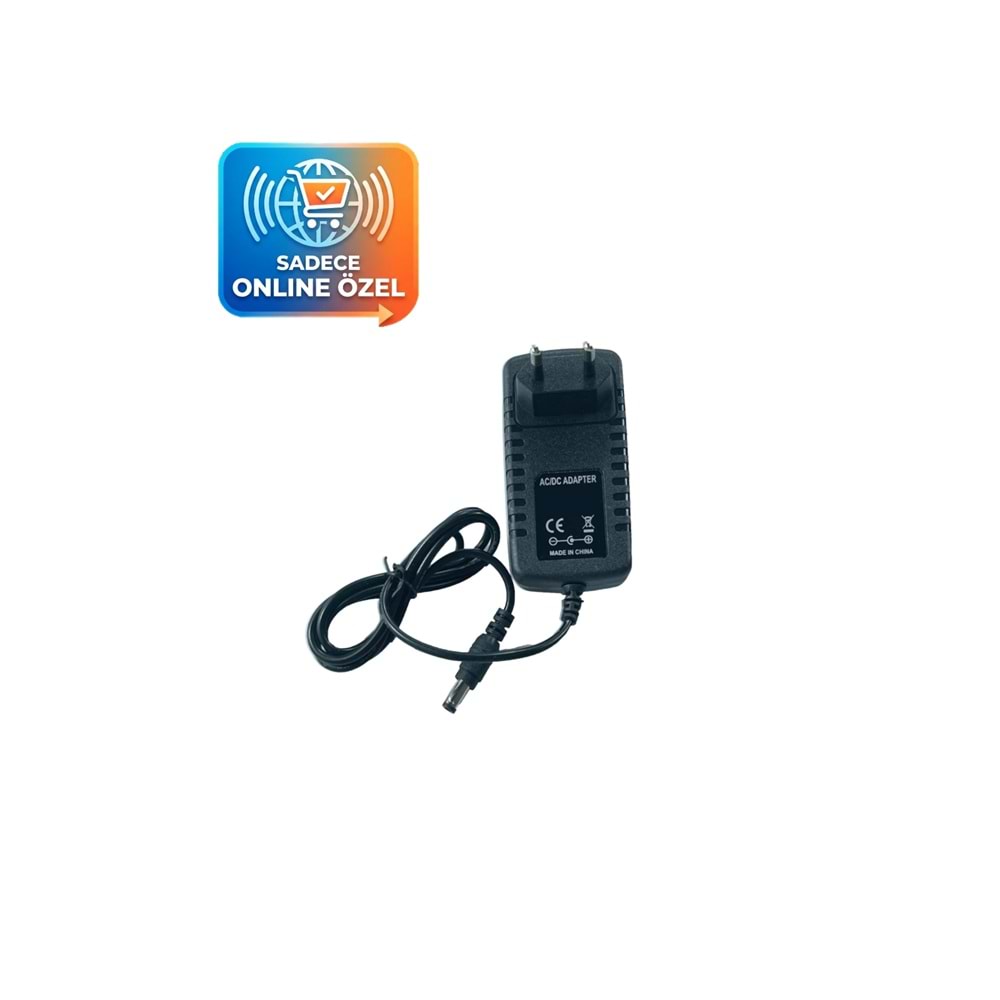 12V 1A Priz Tip Plastik Kasa Adaptör 5.5x2.5mm DC Uçlu