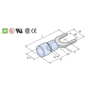 1.50-2.50mm2 Çatal Tip İzoleli Kablo Ucu M4 Mavi Renk