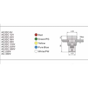 Sinyal Lambası 22mm Metal 220V Kırmızı Renk AD22-22DS