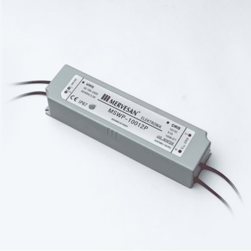 12V 8.5A 100W Sabit Voltaj SMPS IP-67, Dış Mekan Plastik Kasa MTWP-100-12P Mervesan