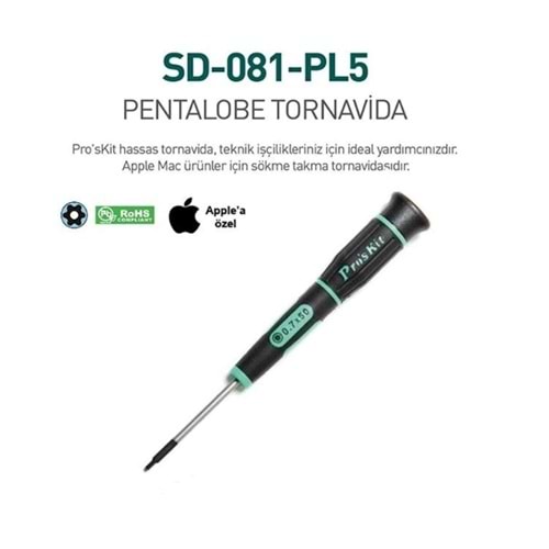 SD-081-PL5 Pentalobe Tornavida Apple a Özel 0.7x50 Proskit