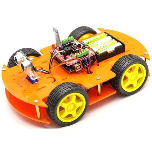 ROBOMOD 4WD Bluetooth Kontrollü Arduino Araba - Turuncu (Montajlı)