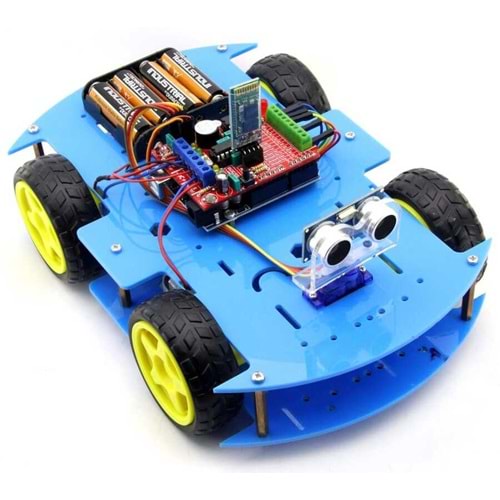 ROBOMOD 4WD Bluetooth Kontrollü Arduino Araba - Mavi (Montajlı)