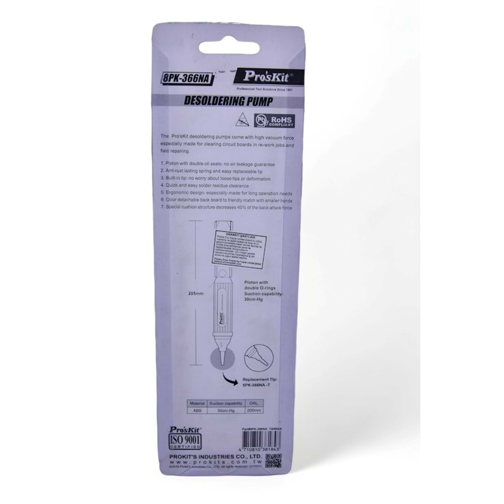 8PK-366N-A Lehim Pompası Antistatik Siyah Proskit