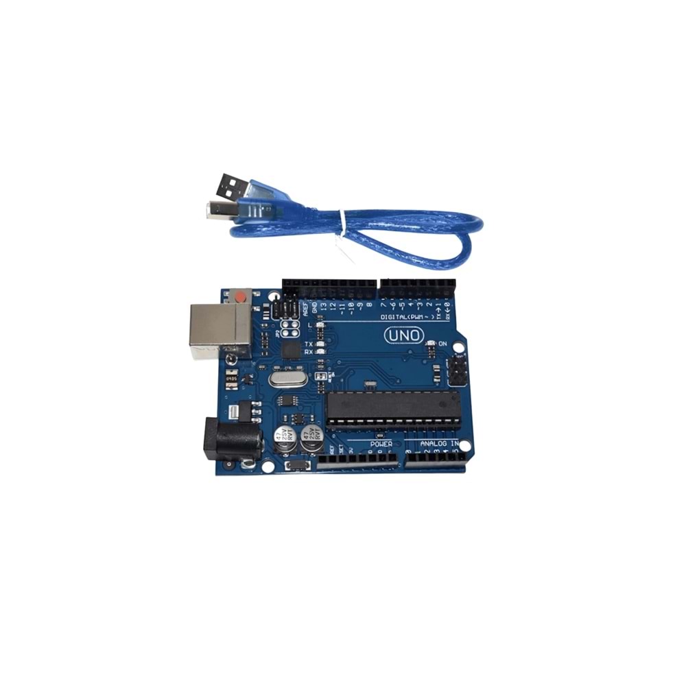 Arduino UNO R3 Bord (Atmega328P) + Type B USB Kablo Dahil