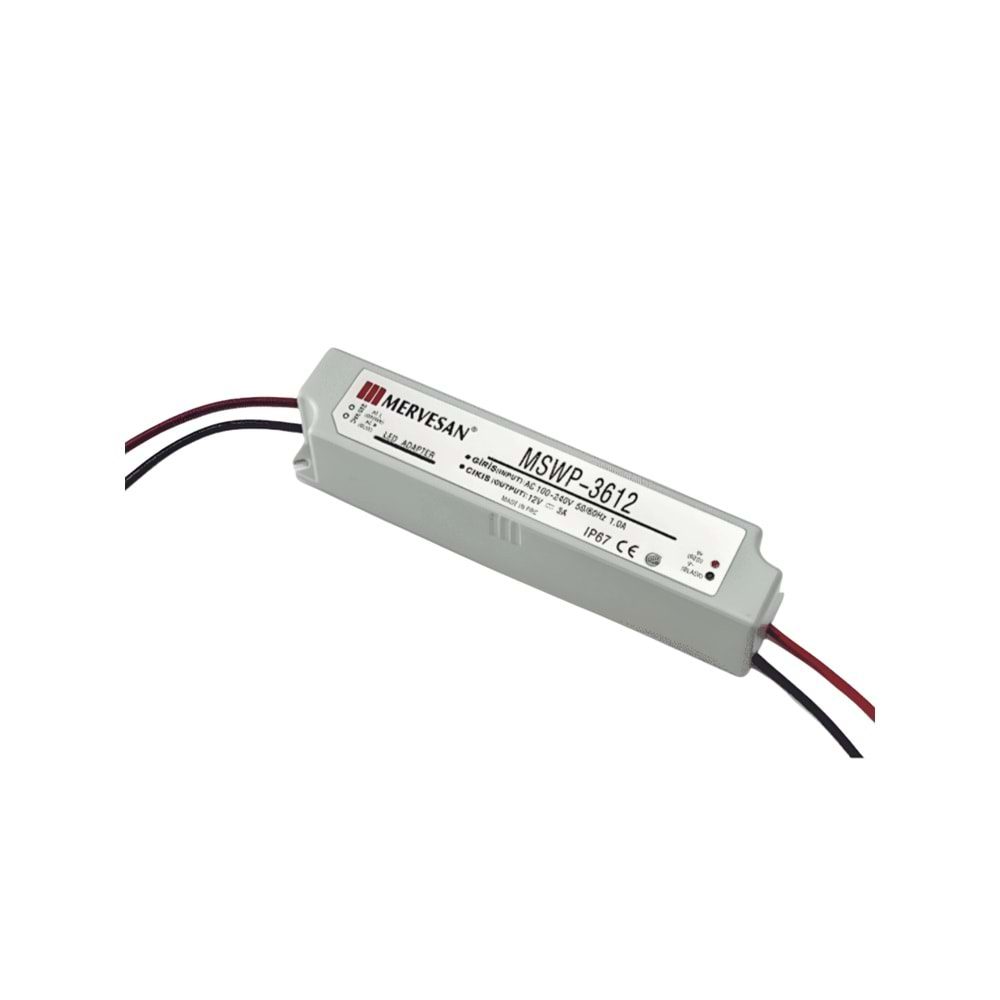 12V 3A 36W Sabit Voltaj SMPS IP-67, Dış Mekan Plastik Kasa MTWP-36-12 Mervesan