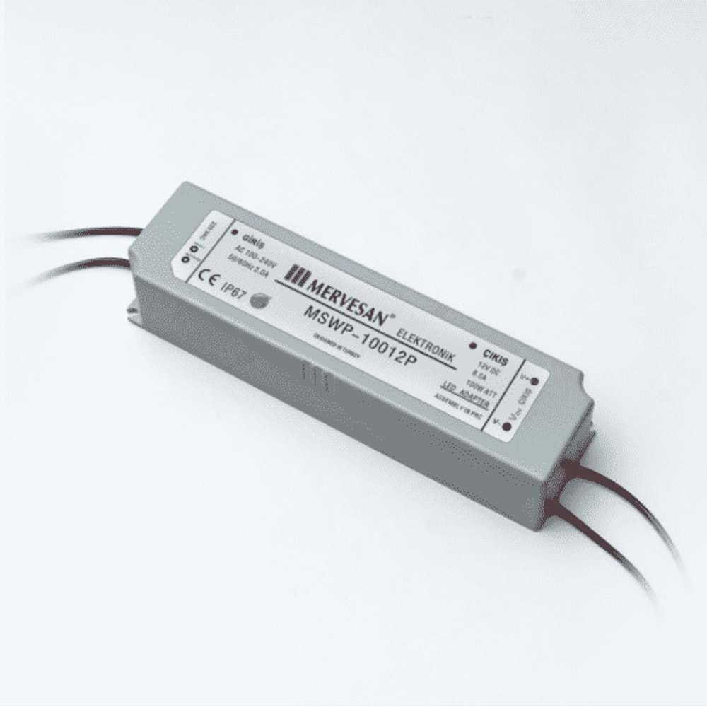 12V 8.5A 100W Sabit Voltaj SMPS IP-67, Dış Mekan Plastik Kasa MTWP-100-12P Mervesan