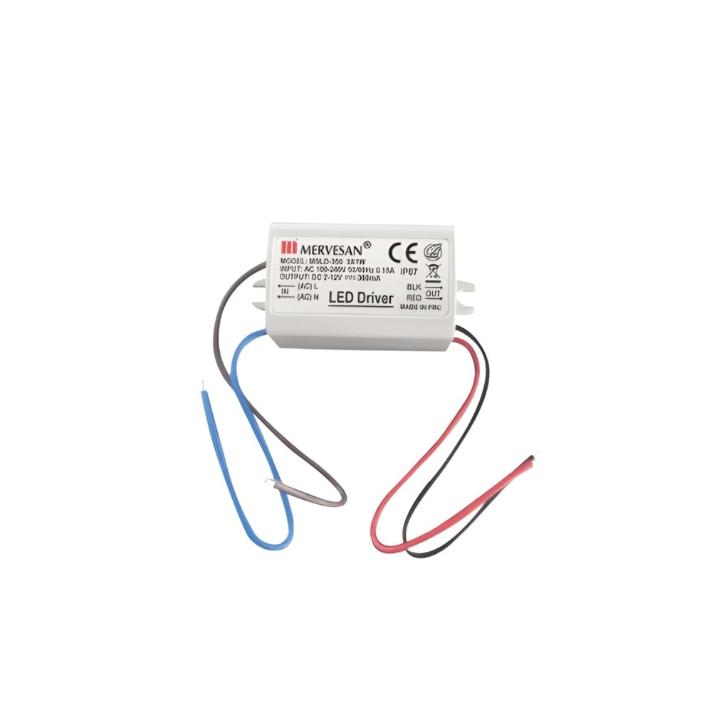 2-12V 350 mA. 4.2W LED Sürücü SMPS IP-67, Sabit Akım Led Driver MTD-350 Mervesan