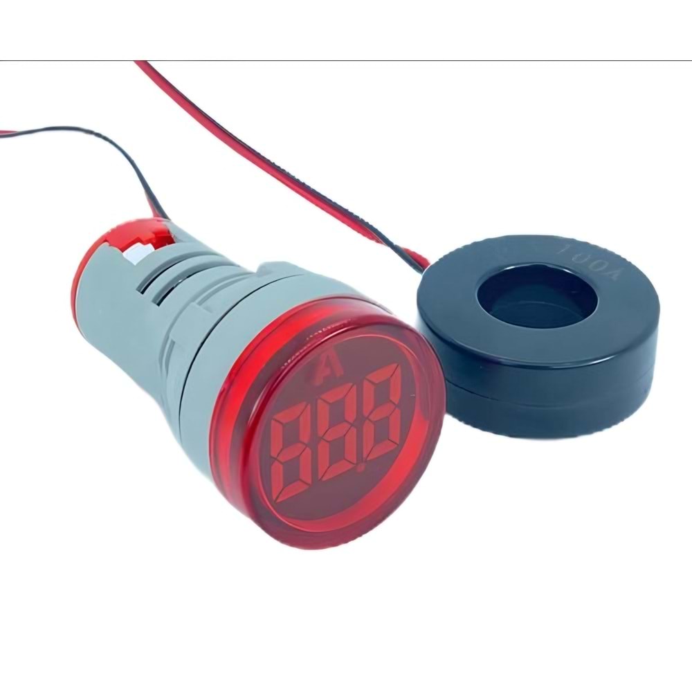 22mm Dijital Ampermetre 0-100A AC Kırmızı Renk