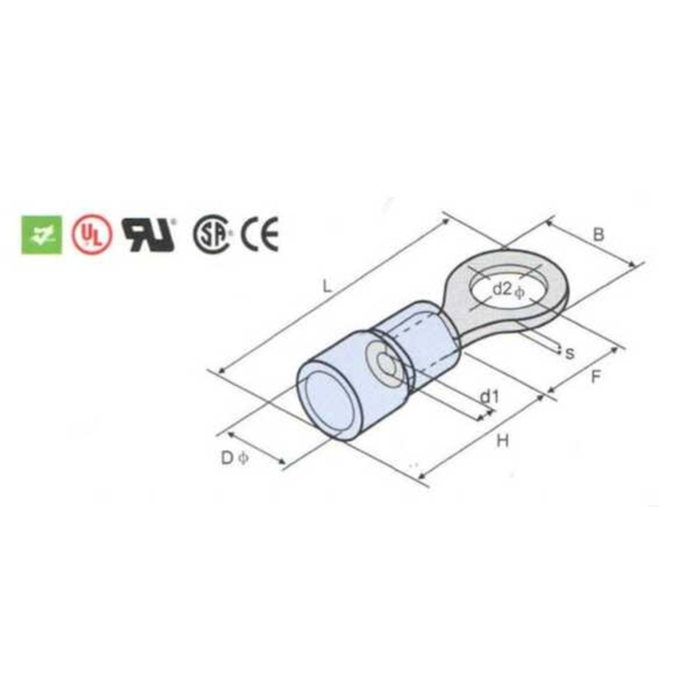 1.50-2.50mm2 İzoleli Yuvarlak Tip Kablo Ucu M4 Mavi Renk