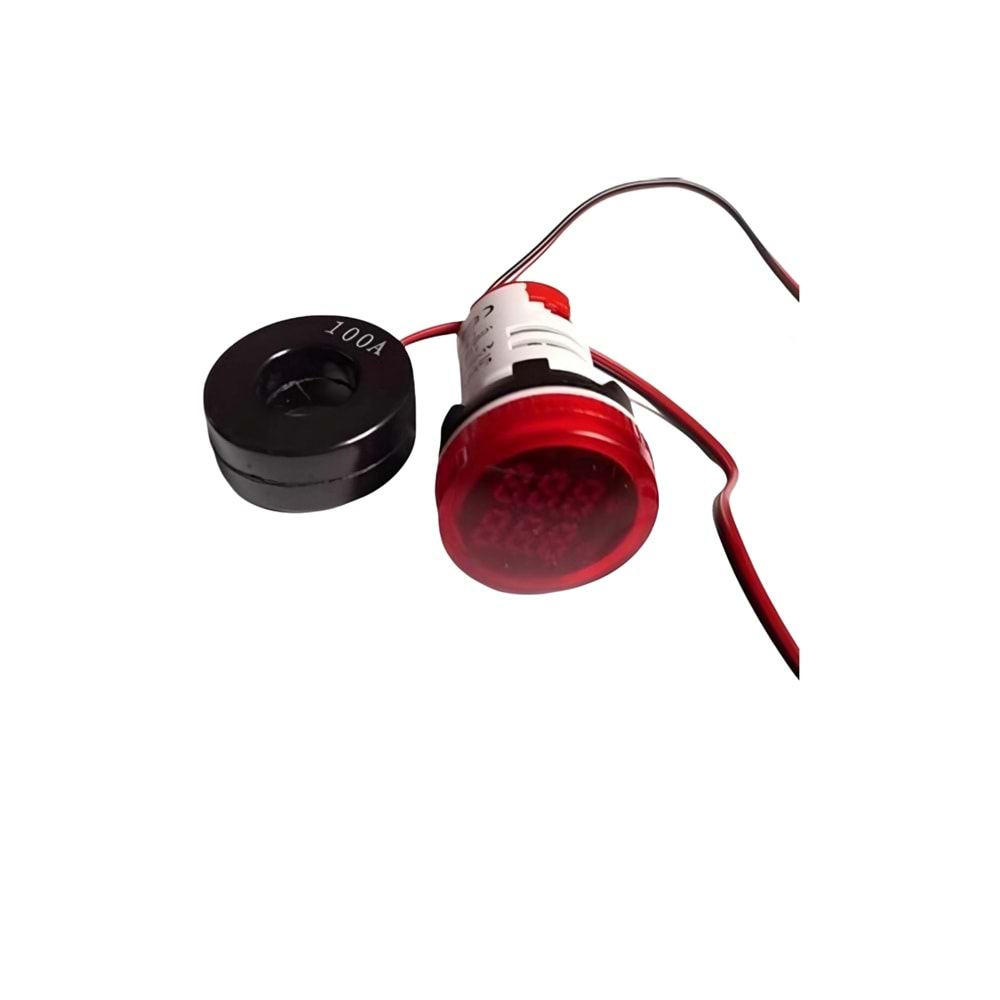 22mm Dijital Volt Ampermetre 50-500VAC - 0-100A AC Kırmızı Renk