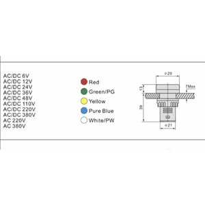 Sinyal Lambası 22mm Metal 220V Yeşil Renk AD22-22DS