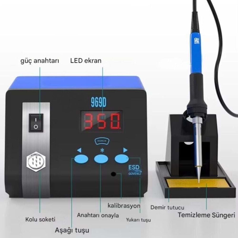 969D Isı Ayarlı Havya İstasyonu 75 Watt Dijital Sunline