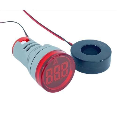 22mm Dijital Ampermetre 0-100A AC Kırmızı Renk